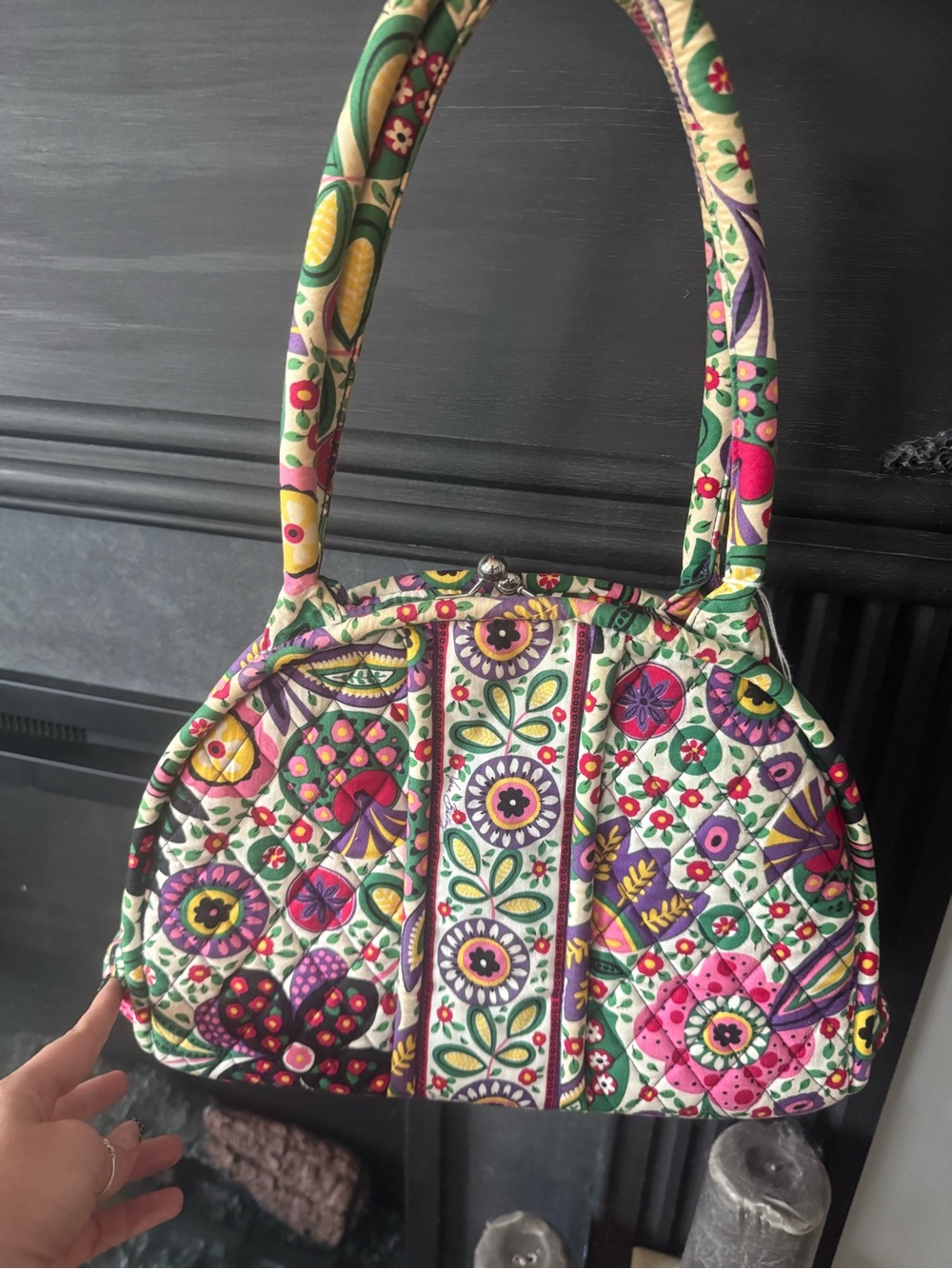 Vera Bradley Quilted Floral Kiss-Lock Hobo in Cream, Green, Pink, Purple, Yellow